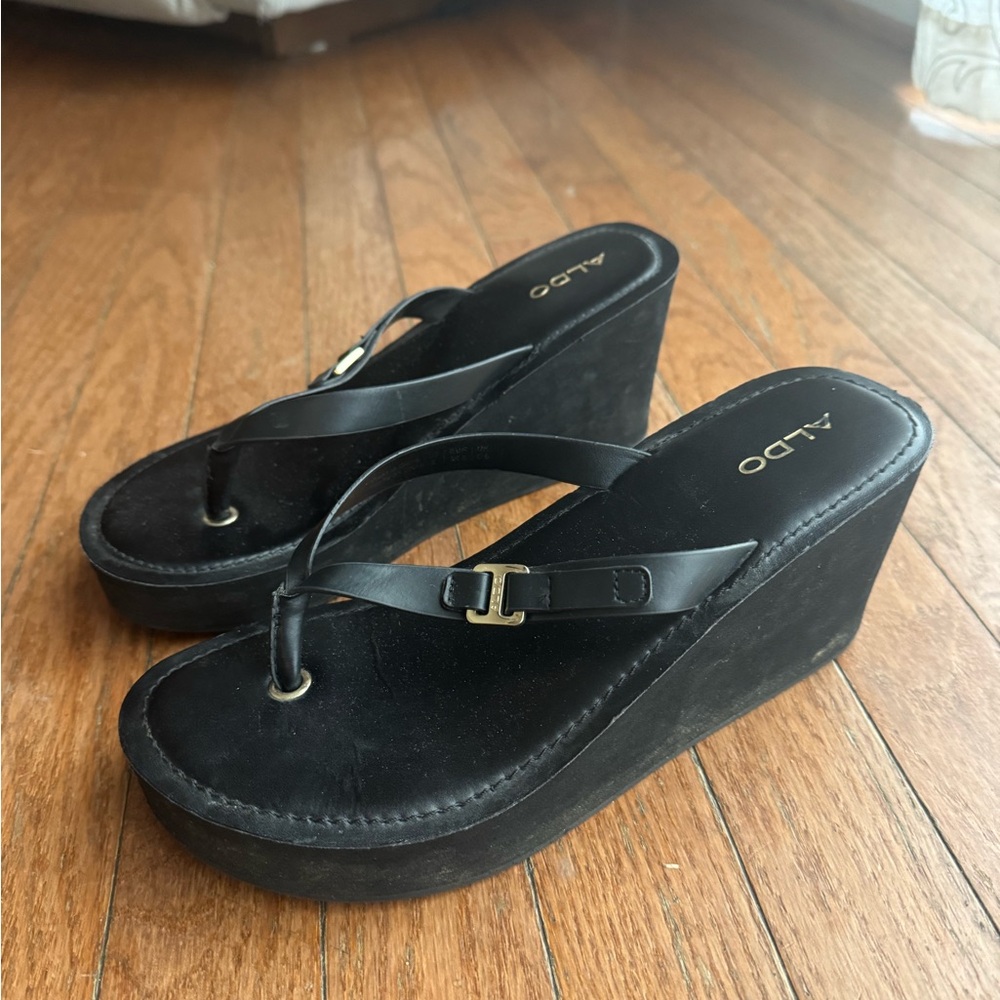 Aldo Black Wedge Sandals